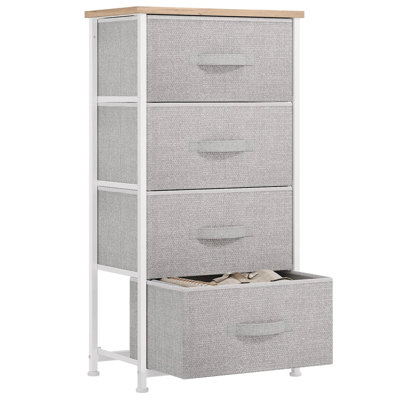 YITAHOME Chest of Drawers with 4 Drawers,Bedroom Drawers, Fabric Dresser with Wood Top,Drawer storage unit for for Bedroom, Living room, Light Grey