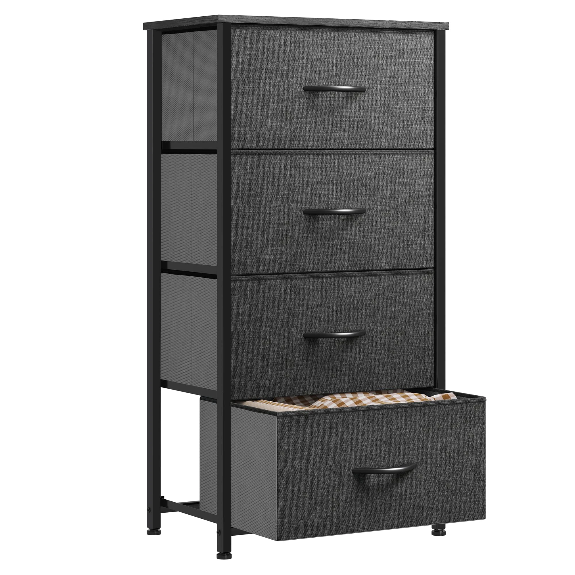 YITAHOME Chest of Drawers with 4 Drawers,Bedroom Drawers, Fabric Dresser with Wood Top,Drawer storage unit for for Bedroom, Living room, Black Grey