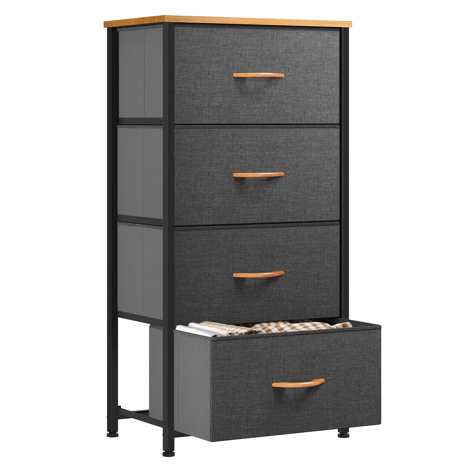 YITAHOME Chest of Drawers with 4 Drawers,Bedroom Drawers, Fabric Dresser with Wood Top,Drawer storage unit for for Bedroom, Living room, Dark Grey
