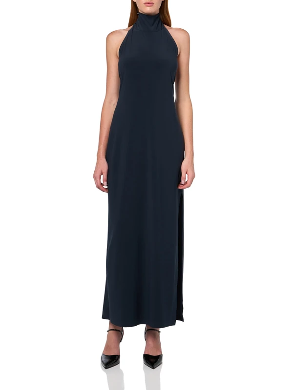 Norma Kamali Women's Halter Turtle Side Slit Gown Cocktail Dress, Pewter, M