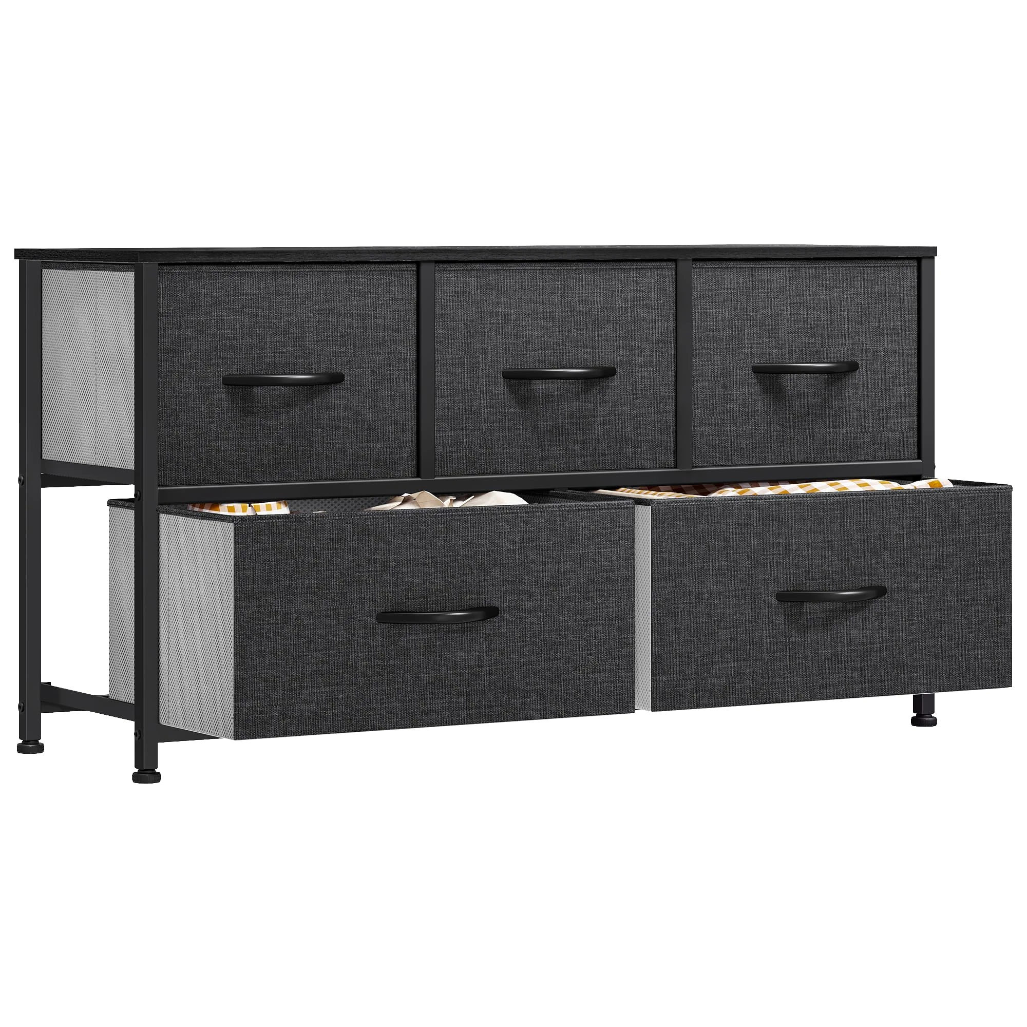 YITAHOME Chest of Drawers, 5-Drawer Storage Organizer Unit for Bedroom Living Room Closet, Sturdy Steel Frame, Easy Pull Fabric Bins & Wooden Top, Fabric Dresser