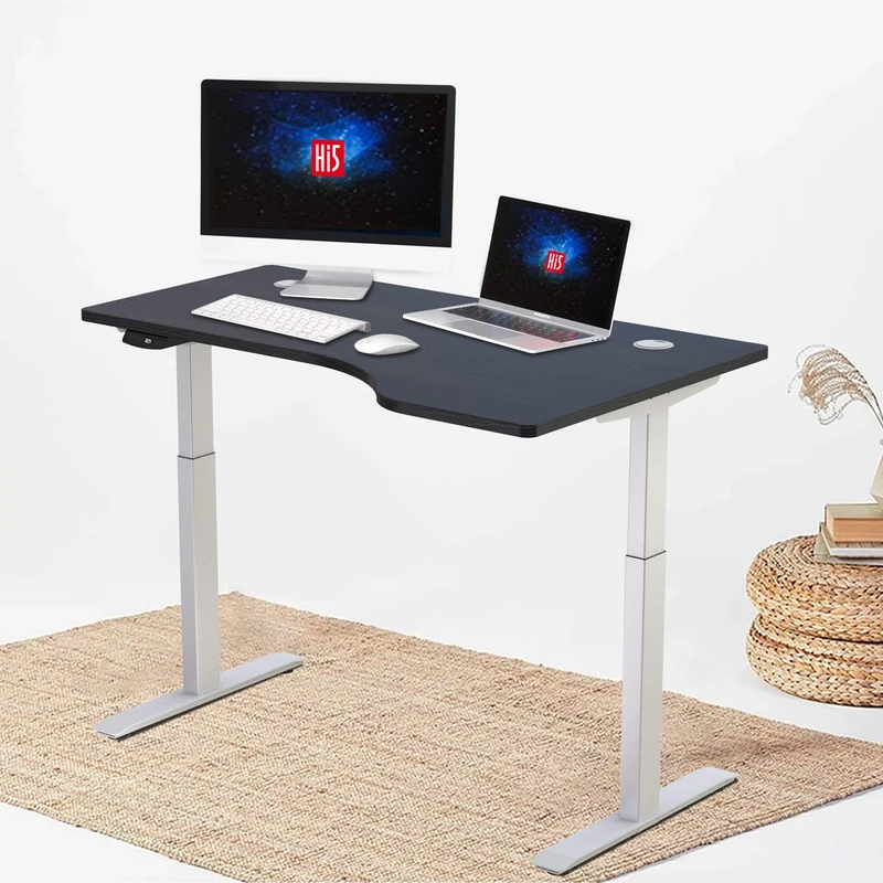 Hi5 Height Adjustable Office, Electric, Sit Standing Desk, Computer Workstation, Black&White, 140x83cm