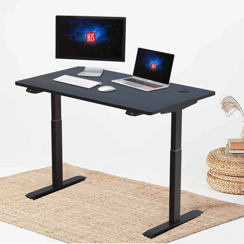 Hi5 Black 3D Rectangular Electric Height Adjustable Sit Standing Desk W/ 3 Memory Height Preset Automatic Control w/EB 120 * 60cm(UK Plug)