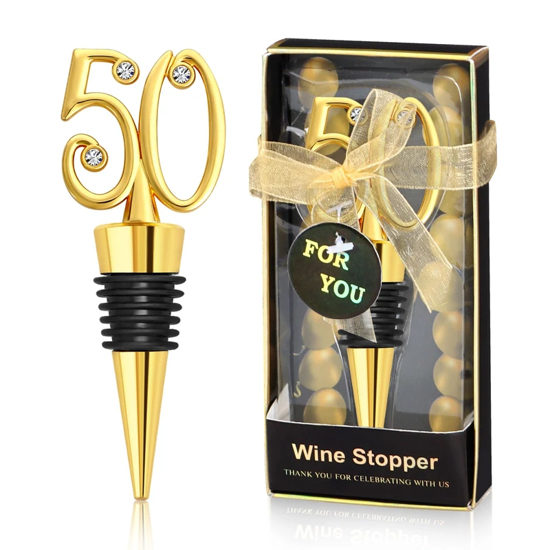 30Pcs 50th Wine Stopper Party Favors 50th Anniversary Party Gifts Black and Gold 50 Birthday Party Gifts Souvenirs Decorations for Guests - Image 1