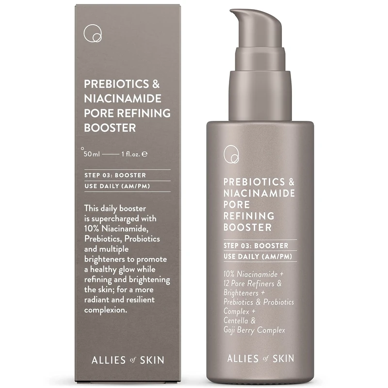 Allies of Skin Prebiotics & Niacinamide Pore Refining Booster: 10% Niacinamide, Goji Berry, Lysophosphatidic Acid. Pore Reducing Serum. Firms & Brightens. Strengthens Skin Barrier 1.7 oz / 50 ml