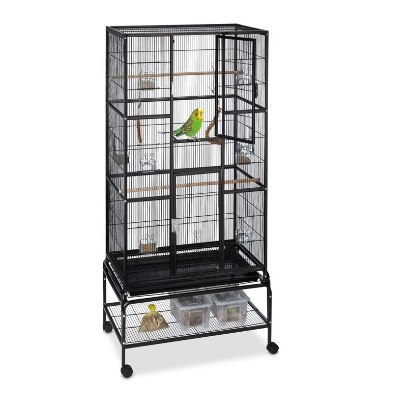Relaxdays Aviary, Birdcage, With Wheels & Shelf, Metal, Dimensions H x W x D: 180 x 83 x 53.5 cm, Black