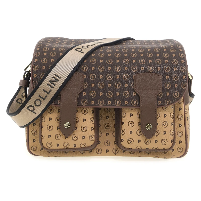 Pollini HERITAGE MULTI-POCKET LOGO EMBOSSED SHOULDER BAG