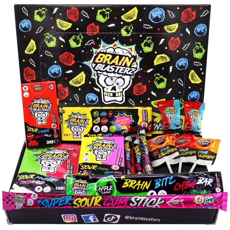 Brain Blasterz TREAT Sour Sweets Gift Box - Halloween Sweets, Extreme Sour Candy Collection, Vegan & Halal,14 pcs, Special Edition Items, 1-4 Sourness Levels, American Sweets Gift Box