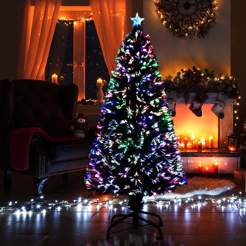 New Christmas Tree X-Mas Tree Fiber Optic Color Changing Multi Colour Led Lights With Star Free Standing Indoor Tree Lights XMAS Gift (7 FT)