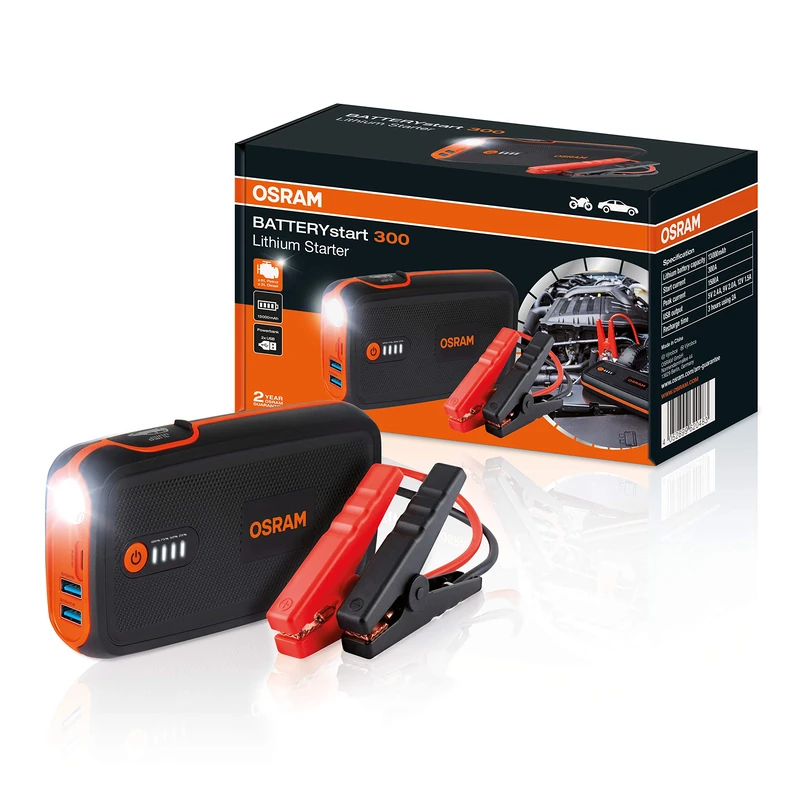 BATTERYstart 300, compact, powerful lithium jump starter with power bank feature, 13000mAh, 12V