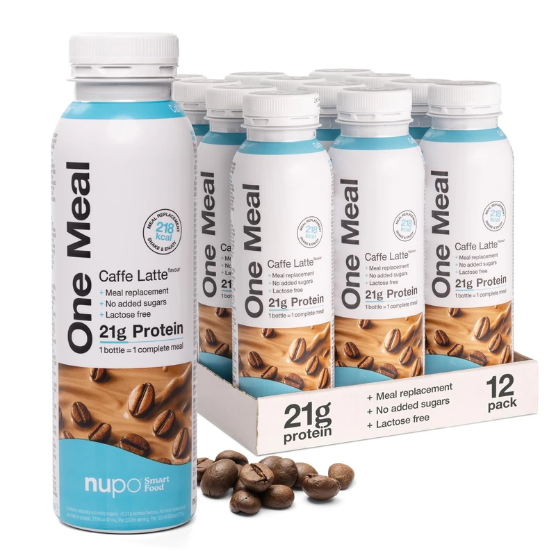NUPO One Meal Caffe Latte Meal Replacement Shake with 24 Vitamins and Minerals | High in Protein & No Added Sugar | Tasty Weight Loss Shakes for Women & Men (12 x 330ml) - Image 1