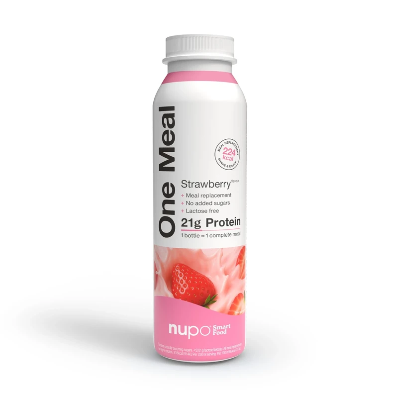 NUPO One Meal Strawberry – Ready-to-Drink Shake - Tasty meal replacement shake with 24 vitamins and minerals - High in protein - No added sugar - 12 x 330ml