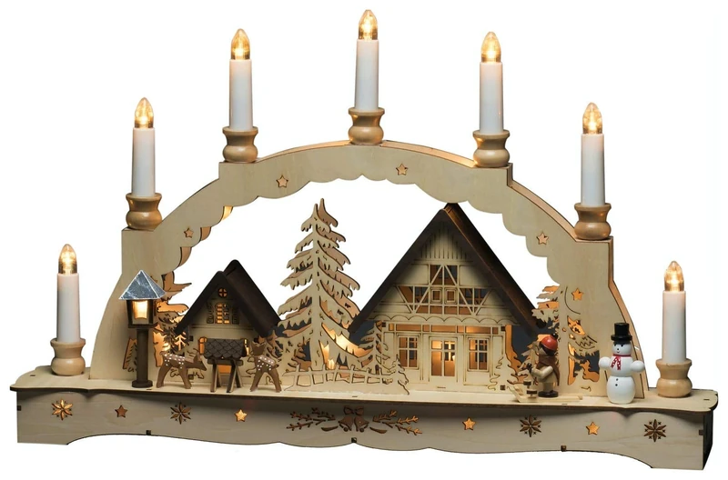 Konstsmide Christmas Lights/LED Winter Christmas Village Ski Chalet Wooden Welcome Light/Indoor Use (IP20)/Mains or Battery Operation (Excl.)/17 Warm White Diodes/Transparent Cable