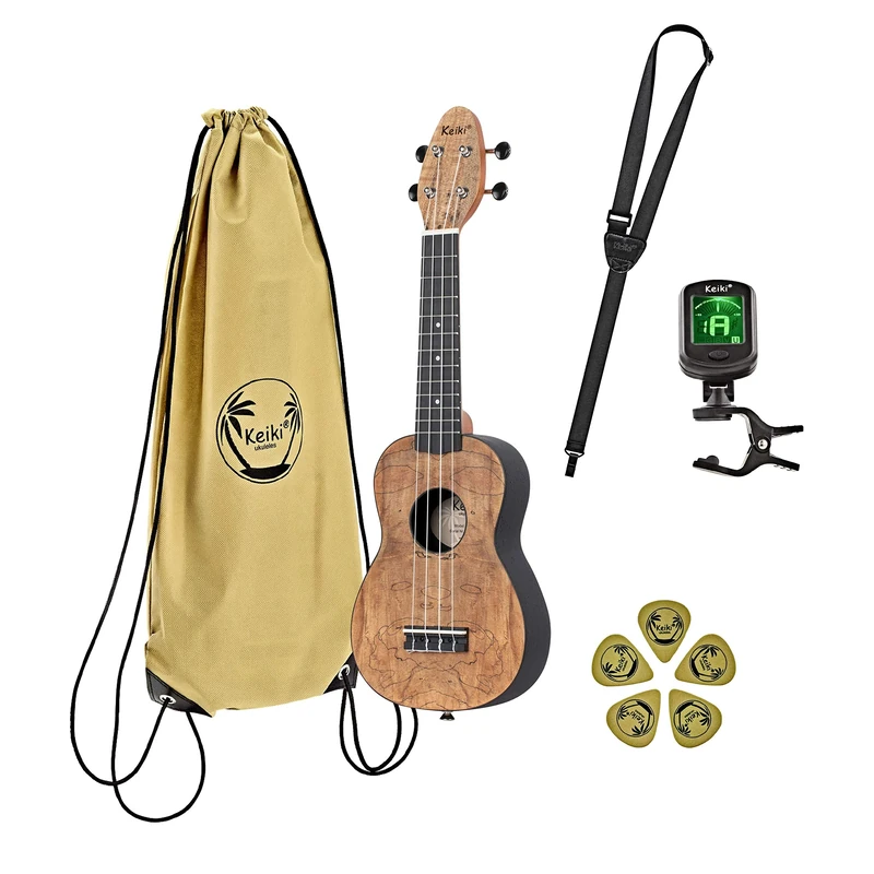 Ortega Guitars Soprano Ukulele Lefthanded – Acoustic – Keiki K3 Series – Including Accessories – Spalted Maple, ABS, Natural (K3-SPM-L)