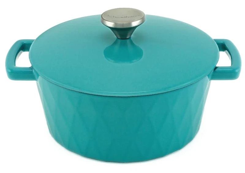 HearthStone Cookware - Enamelled Cast Iron Diamond Cocotte, Turquoise, 24 cm, 3.3 L. for All Surfaces Including Induction and Oven.
