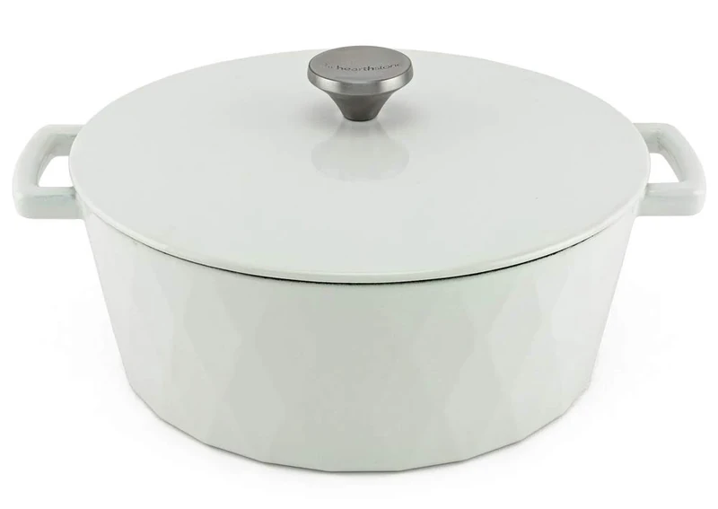HearthStone Cookware - Cocotte Diamond Enamelled Cast Iron White 28cm 6.9L Suitable for All Surfaces Including Induction and Oven.