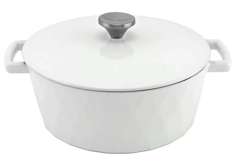 HearthStone Cookware - Diamond Enamelled Cast Iron Pot, White, 26 cm, 5.2 L. for All Surfaces Including Induction and Oven.