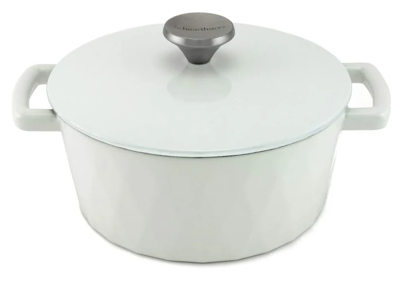 HearthStone Cookware - Enamelled Cast Iron Diamond Peach, White, 24 cm, 3.3 L. for All Surfaces, Including Induction and Oven.