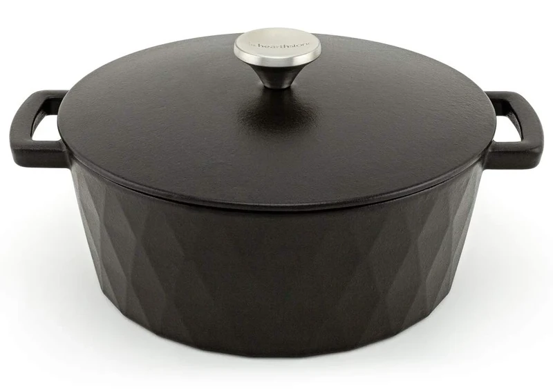 HearthStone Cookware - Enamelled Cast Iron Diamond Pot, Satin Black, 26 cm, 5.2 Litres. For all surfaces including Induction and Oven.