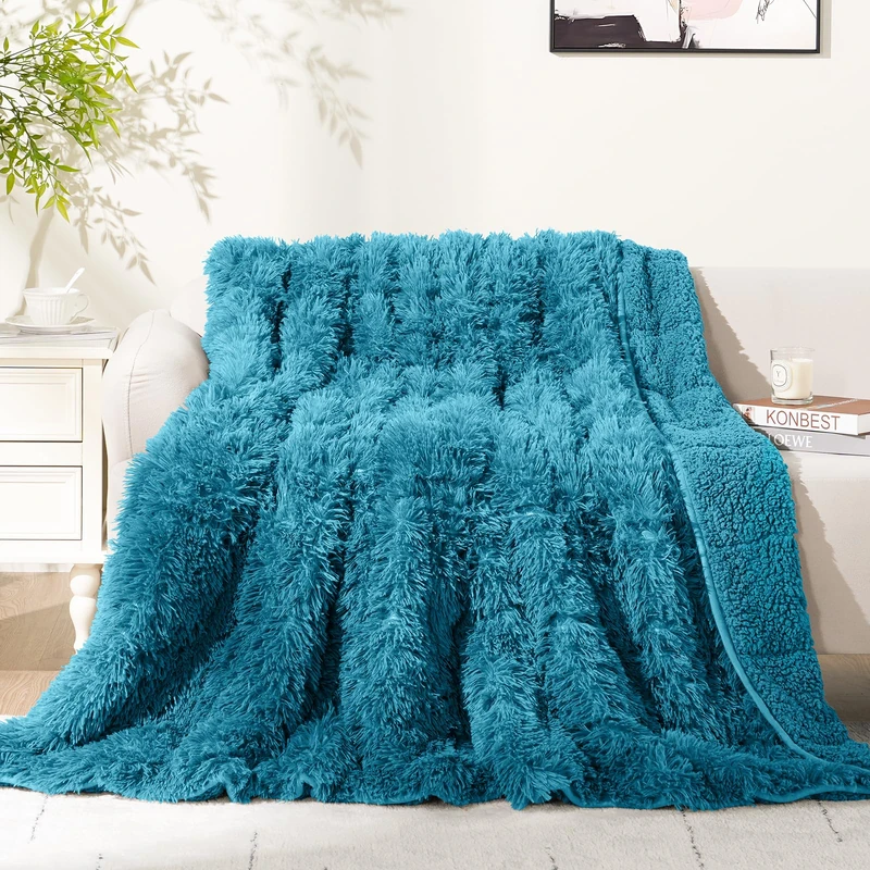 Weighted Blanket 15lbs, Cottonblue Sherpa Faux Fur Reversible Luxury Snugly long fur Warm Heavy Blanket 60x80 inches,Warm Plush Sherpa Microfiber Blanket for Couch Sofa Bed Chair Photo Prop,Teal Green