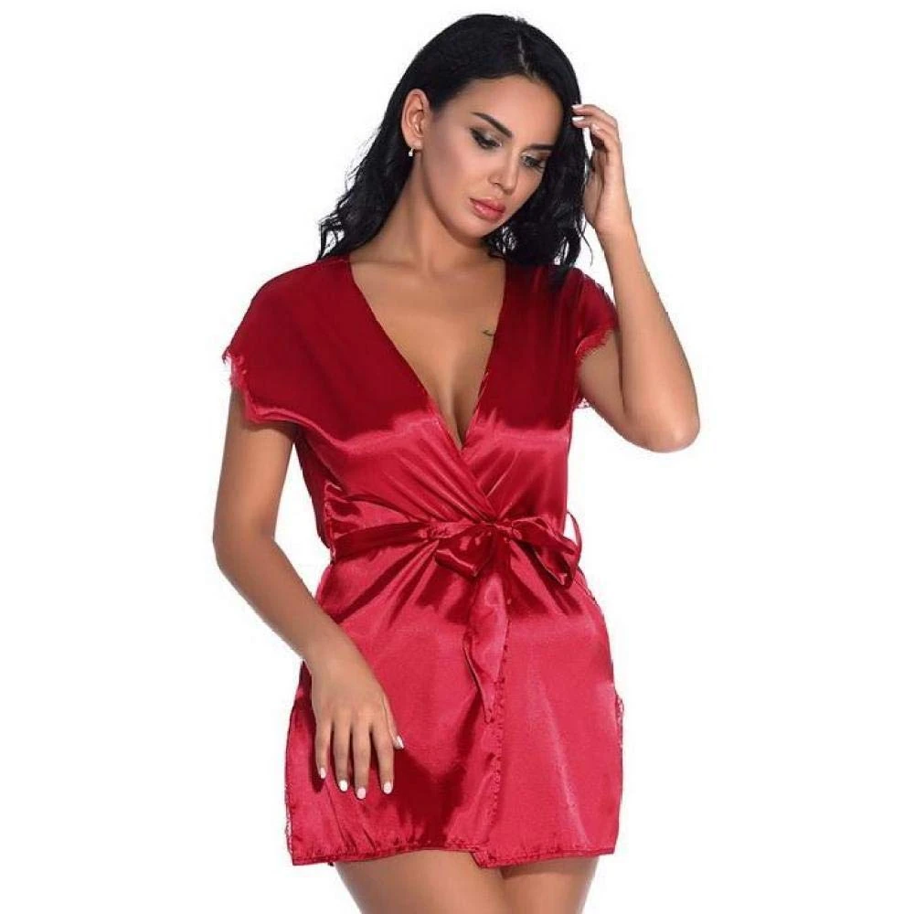 adqw Women Baby Dolls Women Lace Sexy Lingerie for Female Deep V-Neck Babydoll Bathrobe Lace Patchwork Temptation Nightgown Sexy Lingerie Short Nightdress Women Exotic Dress-Red_M