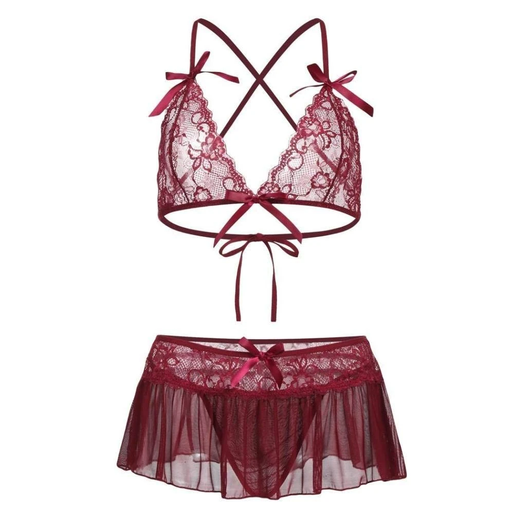 Women's Erotic Sleepwear Women's Erotic Baby Dolls Women Lace Sexy Bra Set Plus Size S-2Xl Erotic Lingerie Push Up Embroidery Bralette Women Sexy Underwear Sleepwear Set-Red_S