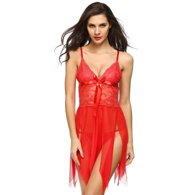 Women Baby Dolls Women Lace Sexy Lingerie for Sexy Women Perspective Exotic Lingerie Babydolls Lace Sleepwear Lingerie Nightwear Plus Size Sexy Clothes 4 Colors-Red_XL