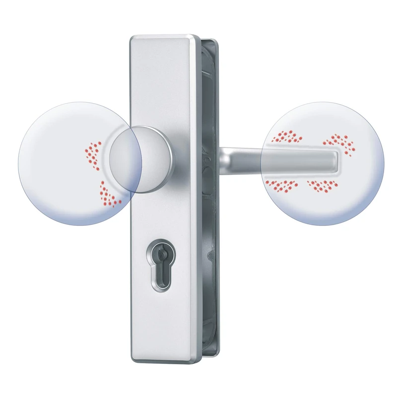 ABUS KLS Clean Touch Antimicrobial Door Fitting for Apartment Doors with 72 mm Spacing Dimensions - Interior Door Handle and Door Knob Outside - for Left and Right Opening Doors - Aluminium - Image 1