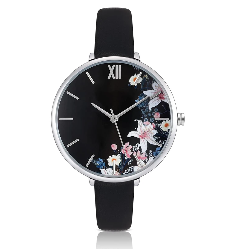 KIMOMT Women Watches Leather Band Luxury Quartz Waterproof Fashion Creative Wristwatch for Women Ladies Girls (Flower- Lily Flower)