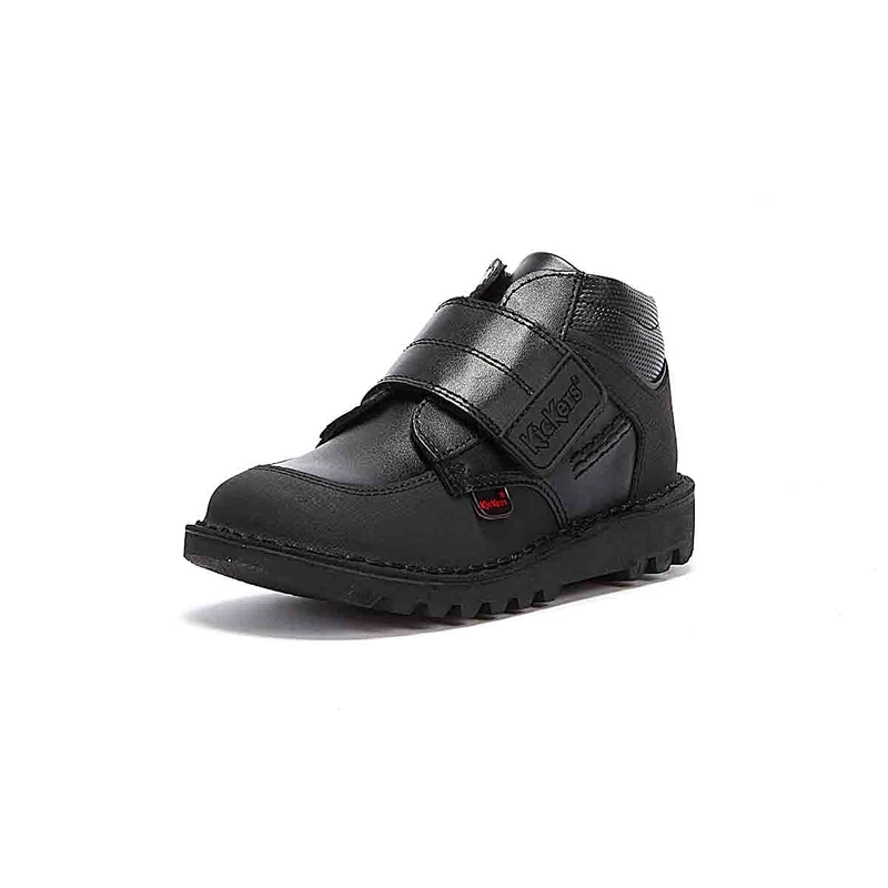 Kickers Boy's Kick Mid Scuff Durable Black Leather School Shoes | Flat Ankle Boot, Black, 5 UK Child