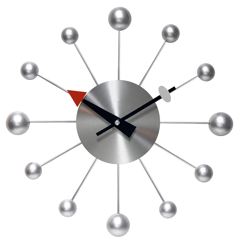Infinity Instruments Orb Spoke Midcentury Modern 15 inch Retro Starburst Ball Wall Clock Quiet Quartz Movement Mid Century Modern Decorative (Silver) - Image 1