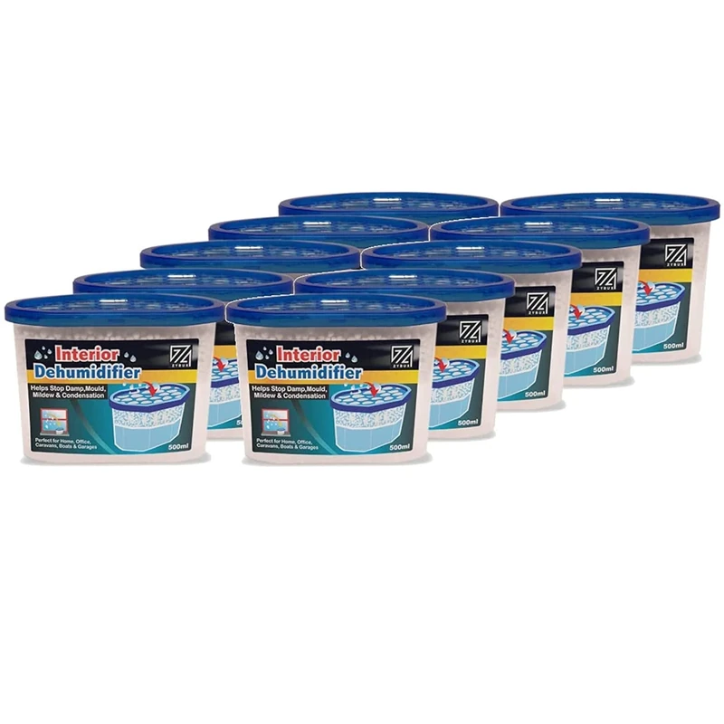 ZYBUX - 10 x Interior Dehumidifier 500ml - for Effective Reduction of Condensation Absorber, Mildew and Damp from cupboards, wardrobes, bathrooms, caravans, Boats and Vehicles