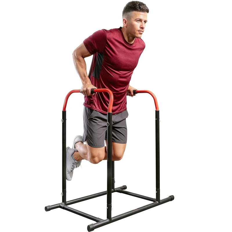 Sunny Health and Fitness Unisex's High Weight Capacity Adjustable Dip Stand Station – SF-XF9937, Black/Red, One Size