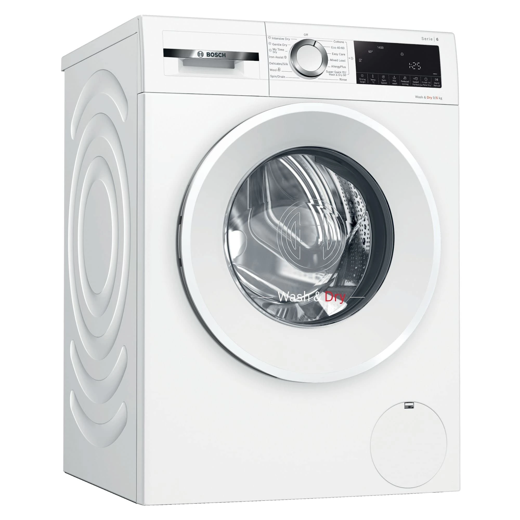 Bosch Home & Kitchen Appliances Bosch WNA14490GB Serie 6 Freestanding Washer Dryer with AutoDry, SpeedPerfect, Iron Assist, Wash & Go 60 and AllergyPlus, 9kg/6kg load, 1400rpm spin, White