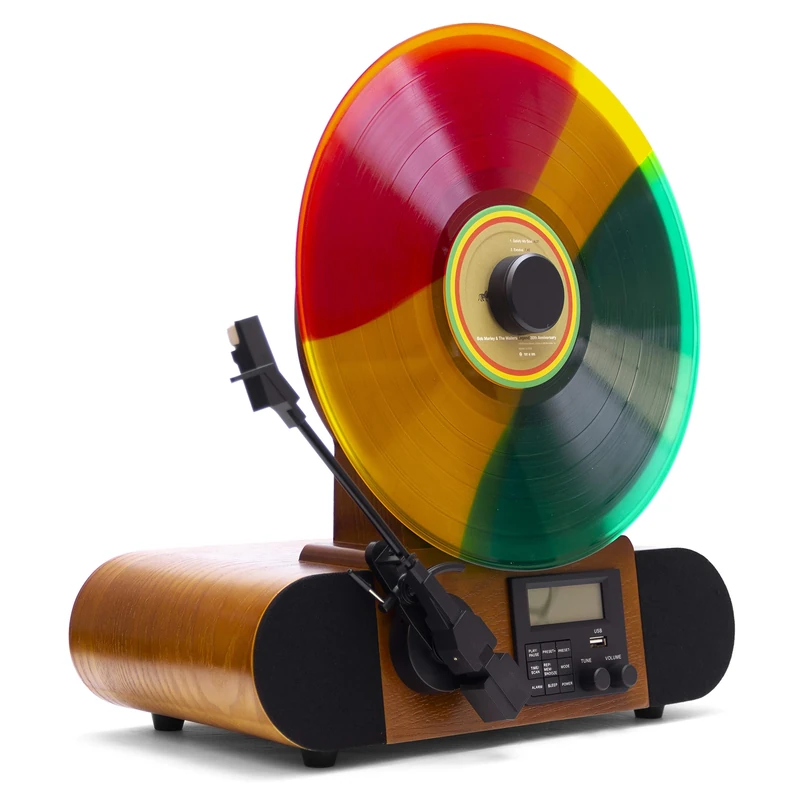 Fuse Vert AT Vertical Record Player with Audio-Technica Cartridge - Mid-Century Modern Vinyl Player with Built-in Speakers & Bluetooth - FM Radio Home Audio Turntable for 12in Vinyl Records & 45rpm - Image 1