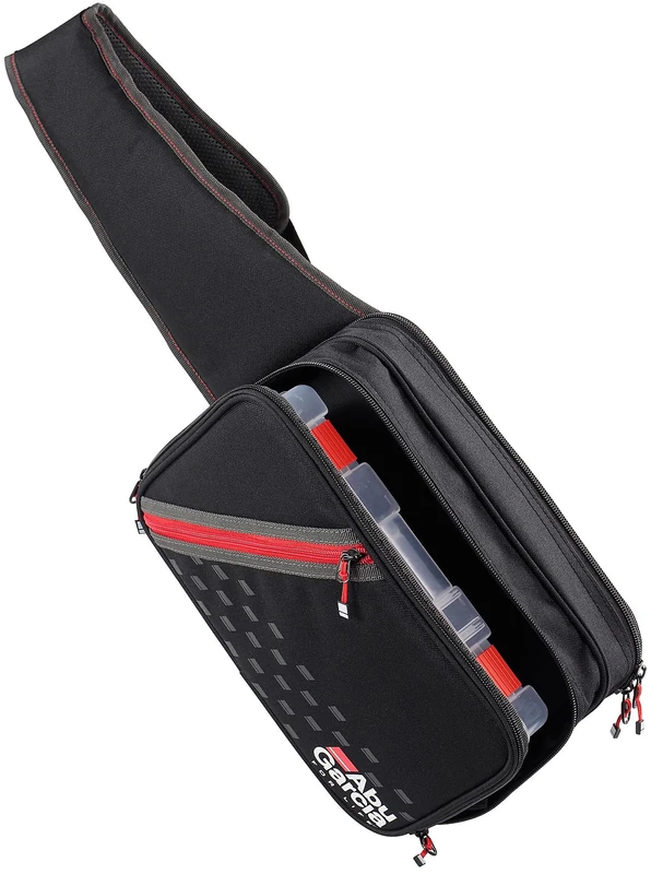 Abu Garcia Lure Fishing Sling Bag - With Tackle Boxes to store Crankbait, Soft Bait, Jerkbait, Swimbait, Spinner, Spoon - Pike, Perch, Zander Fishing, Black, Grey, Red - Image 1