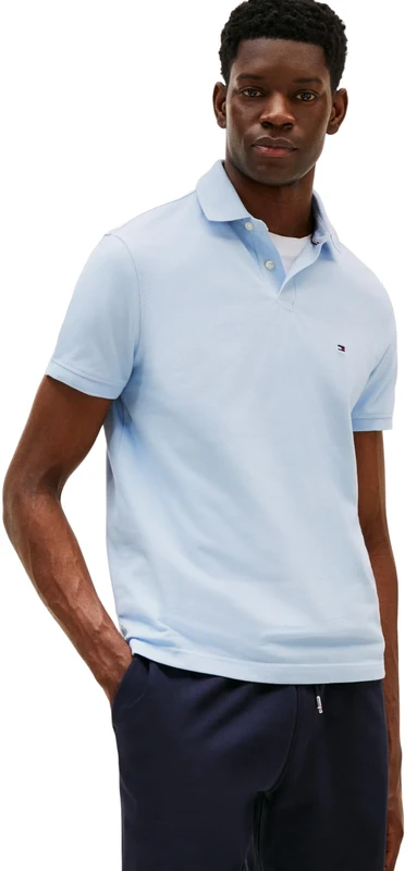 Tommy Hilfiger Men’s Short Sleeve 1985 Regular Fit Polo Shirt, Blue (Breezy Blue), XS