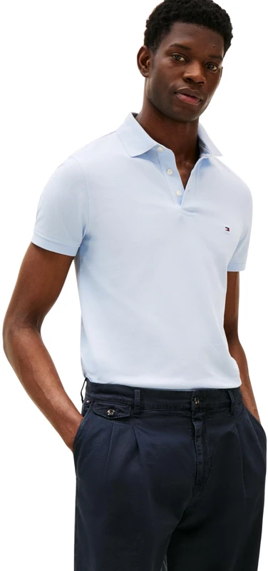 Tommy Hilfiger Men’s Short Sleeve 1985 Slim Fit Polo Shirt, Blue (Breezy Blue), S