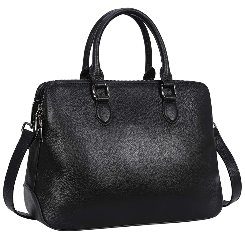 HESHE Genuine Leather Purses and Handbags for Women Tote Bags Shoulder Purses Crossbody Bag Top Handle Handbags, Black-top Grain Genuine Leather, (L) 13.77-12.20" x (W) 4.72" x (H) 9.84 - Image 1