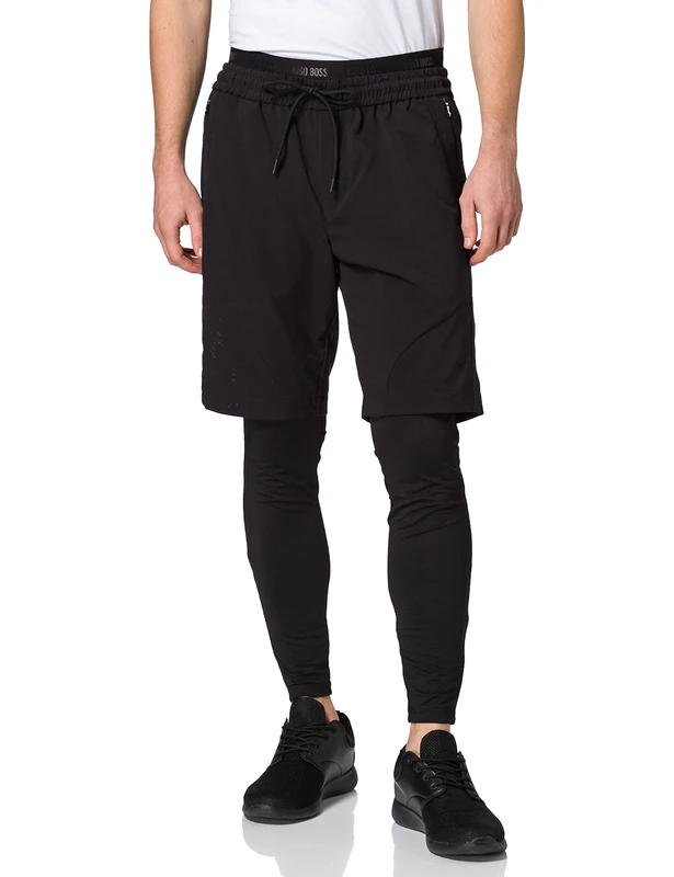 BOSS Mens Liem Running Leggins Hybrid Running Leggings and Shorts Black