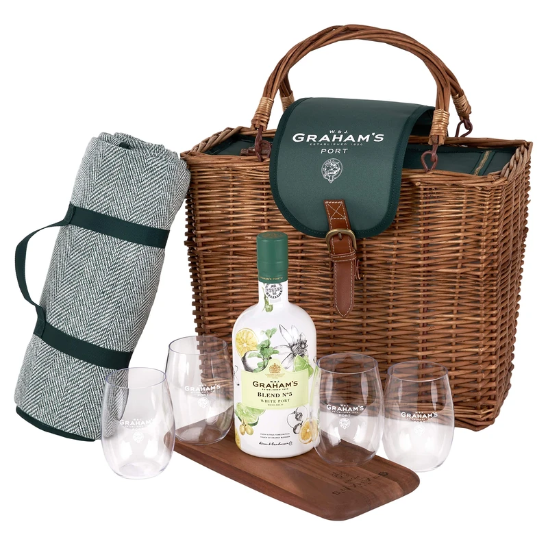 Graham's W. & J. Blend No 5 White Port Picnic Experience - Complete with Rug, Glasses & Chopping Board