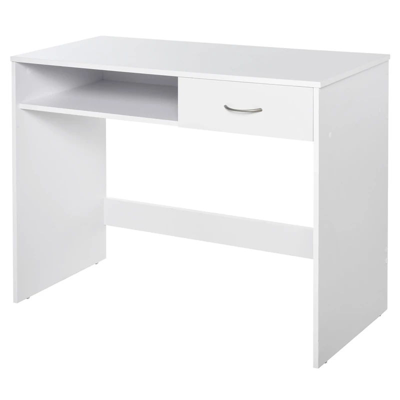 HOMCOM Compact Computer Desk, Study Table with Drawer and Storage Compartment, Writing Workstation, White