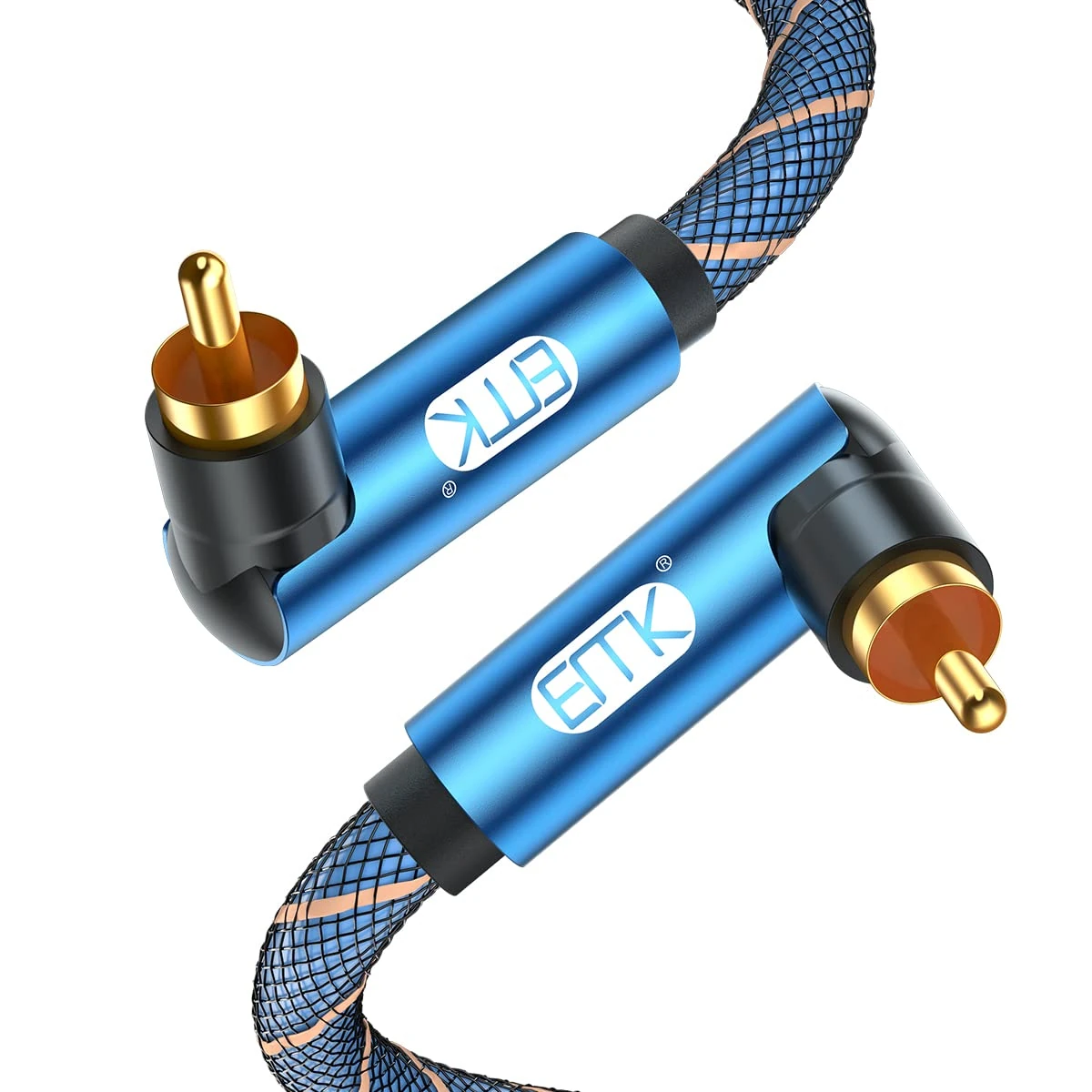 EMK Right Angle RCA Cable, Dual 90 Degree RCA Subwoofer Cable, Digital Coaxial Audio Cables, Male to Male Coaxial Cord for Amplifier, TV, Soundbar, Speaker (1meter)