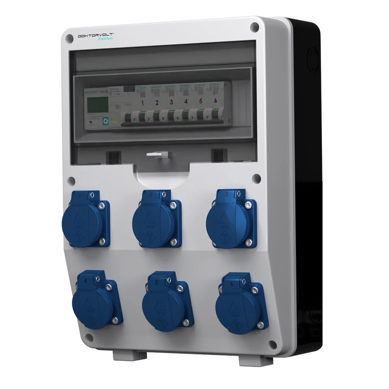 Stromverteiler 6x230V pTD-S/FI mit MENNEKES Dosen Stromzähler MID 63A Baustromverteiler Wandverteiler Distribution Board Doktorvolt 4821