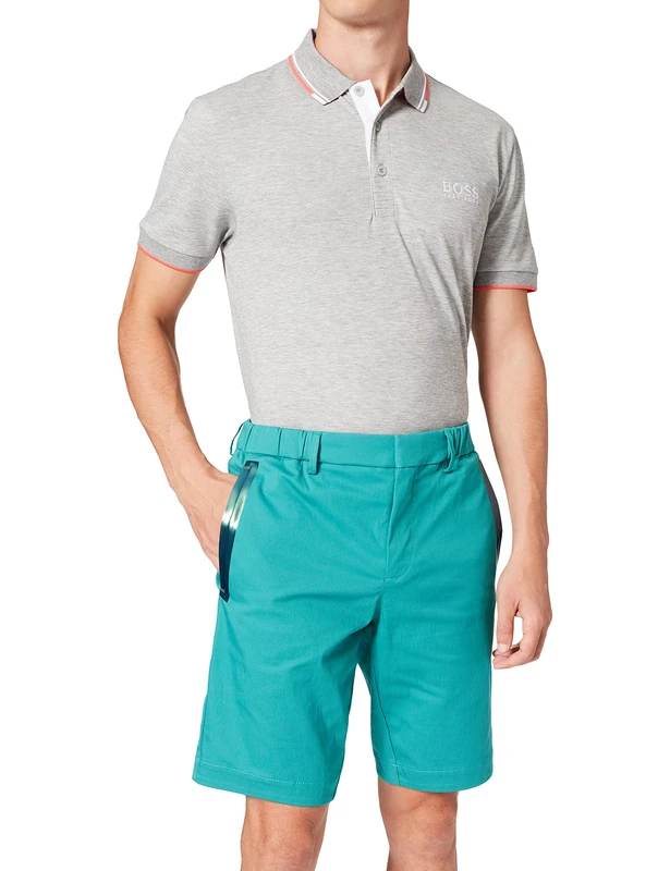 BOSS Mens Liem4-10 Slim-fit Shorts in Cotton-Blend Stretch Dobby Turquoise
