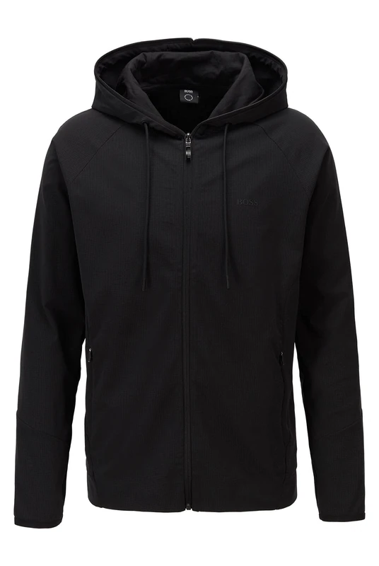 BOSS Mens Soonic Zip-up hooded sweatshirt with rear botanical print Black