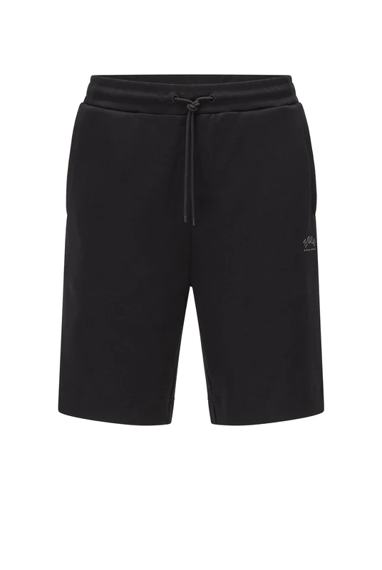 BOSS Mens Headlo Drawstring Shorts in Cotton Jersey with Tonal piqué Structure Black - Image 1