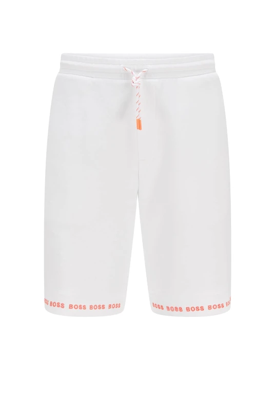 BOSS Mens Headlo 1 Regular-fit Jersey Shorts with Logo hems White