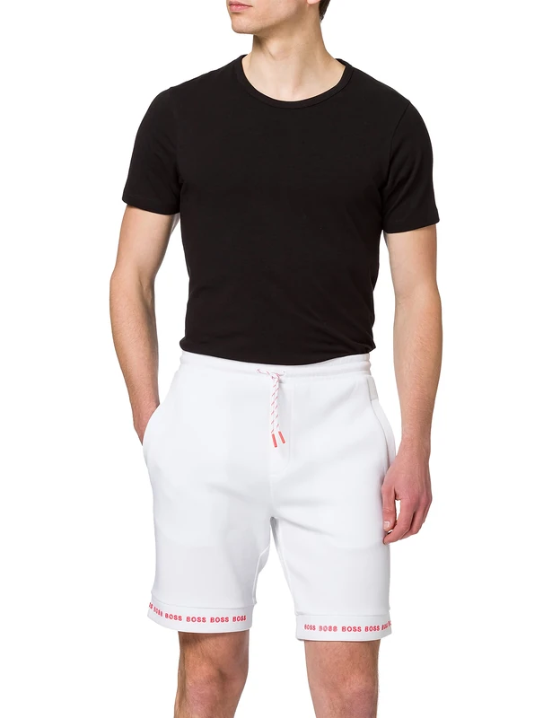 BOSS Mens Headlo 1 Regular-fit Jersey Shorts with Logo hems White
