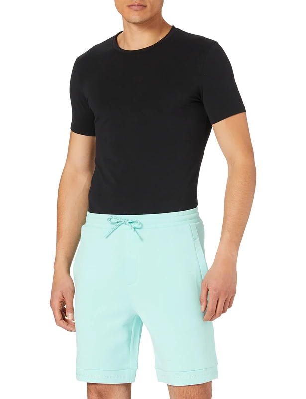 BOSS Mens Headlo 1 Regular-fit Jersey Shorts with Logo hems Blue